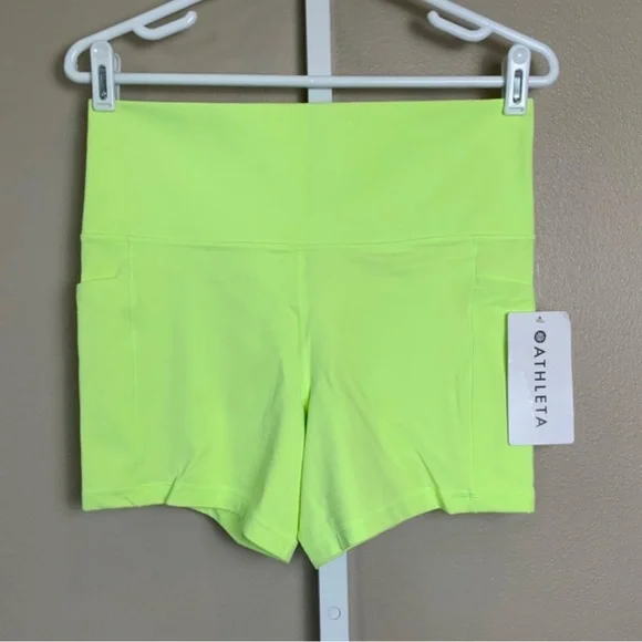 ATHLETA Salutation stash pocket II 5” short NWT neon Aloe - Picture 4 of 12